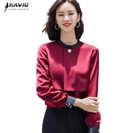 Temperament Satin Shirt Women Spring Fashion Wine Red Long Sleeve Casual Blouses Office Ladies Formal Work Tops 210604