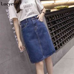 Lucyever Korean loose women denim midi skirt summer A-line blue female jeans vintage casual cotton plus size faldas 5XL 210621