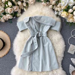 Sexy Off Shoulder Strapless Mini denim Dresses Summer Women With Belt Zipper High Waist Dress Vestido 210423