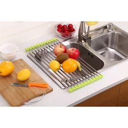 Roll up Dish Drying Rack Folding Multipurpose Rustproof Drainers Over Sink For Kitchen Accessories Organizer Bathroom Tray 211112