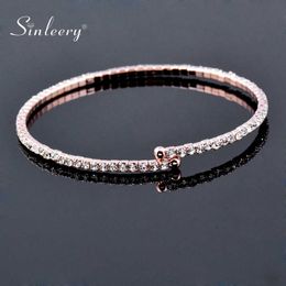 Sinleery Trendy 3 Colors Full Rhinestone Thin Open Adjustable Bangle Bracelets for Women Lover Gift Pulseira Feminina Sl026 Ssk Q0719