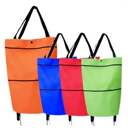 In 1 Foldable Shopping Cart Collapsible Two-Stage Zipper Folding Bag With Wheels 66CY Storage Bags