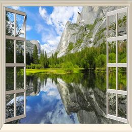 windows background wallpaper Canada - Wallpapers 3D Three-dimensional Landscape Background Wall With Lake And Mountain Scenery Outside The Window