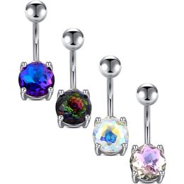 14g Button Stainless Steel Barbells Belly CZ Navel Rings Piercing Jewelry for Women