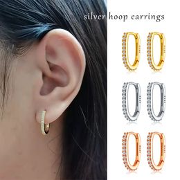 Vintage 925 Sterling Silver Gold Hoop Huggie Earrings For Women Cubic Zirconia Bling Fine Quality Small Earring Anti-allergy Fashion Jewelry Gifts for Girls