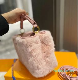 27*20cm Fashion rabbit fur cover Lady hand bag copper hardware Handbags Women cross body bag purses Genuine leather pink Girl