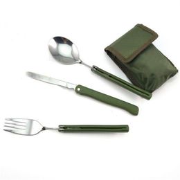 Outdoor Tableware Portable Camping Kitchen Cutlery Folding Knife Fork Spoon Three Piece Set Convenient Dishware Picnic Hiking