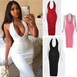 Fashion Women Skirt Tight Dresses Deep V Neck Open Back Hollow Out Bodycon Dress