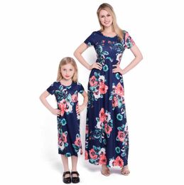 Mother daughter dresses short sleeve Floral Long Dress Mother and daughter cloth Mom and daughter dress Family Matching Clothes 210713