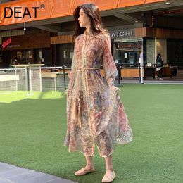 Women Color Printing Tassel Folds Dress Stand Collar Long Sleeve Loose Fit Fashion Tide Spring And Autumn 7D00725 210421