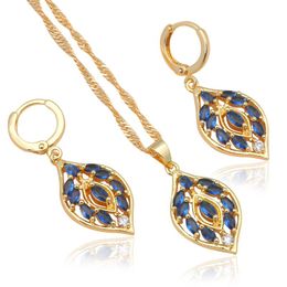 Earrings & Necklace Zircon Fashion Jewellery Sets Gold Tone Blue Austrian Health Nickel Lead Free JS588A