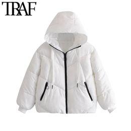 Women Fashion Thick Warm Hooded Parkas Loose Padded Jacket Coat Vintage Long Sleeve Female Outerwear Chic Tops 210507