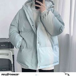 Privathinker Korean Winter Warm Jackets Men Parkas Women Oversized Outwear Solid Colour Hooded Thicken Coats Parka 210506