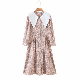 Women Fashion French Flower Printing Long Sleeve Dress Vintage Summer Bodycon Club Wear Vestidos 210520