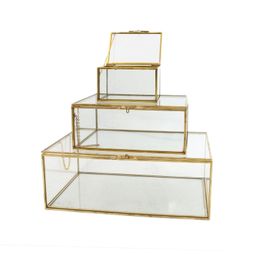Nordic Jewelry Box Glass Storage Box Retro Style Dressing Table Tissue Box Finishing Collection Nail Shop Display Cover 210330