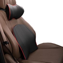 Seat Cushions Lumbar Support Cushion Car Back Pillow Memory Foam Fibre Leather Pain Chair Neck Head