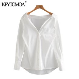 Women Fashion With Pockets Asymmetric Blouses Long Sleeve Button-up Female Shirts Chic Tops 210420