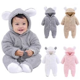 Jackets Winter Clothes Baby Hooded Romper Fleece Ears Born Boys Girls Jumpsuit Wraps Footed Coat Outerwear Infant Clothing