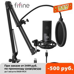 FIFINE Studio Condenser USB Computer Microphone Kit With Adjustable Scissor Arm Stand Shock Mount YouTube Voice Overs-T669