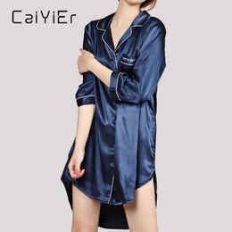 CAIYIER Autumn Winter Nightgown For Women Sexy Solid Silk Night Dress Loose Sleepshirt Home Clothes Large Size S-5XL Pijamas 210924