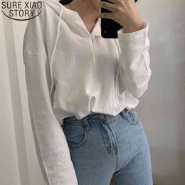 White Women Loose Long Sleeve Hoodies for Teen Girls Korean Fashion Plus Size Leisure Pullover Cotton Sweatshirts 11541 210417