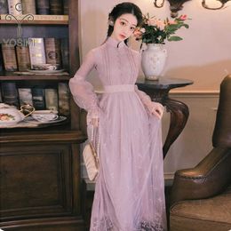 YOSIMI Lace Long Women Dress Summer Purple Embroidery Party Maxi Vintage Lady Full Sleeve Evening Elegant 210604