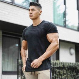 New Compression T-shirt Men Jogger Knitted t-shirt Sporting Skinny Tee Shirt Male Gyms Fitness Bodybuilding Workout Clothing 210421