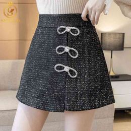 Woolen Solid Shorts For Women Atumn Winter Office Female Bow Mujer Pantalones 210520