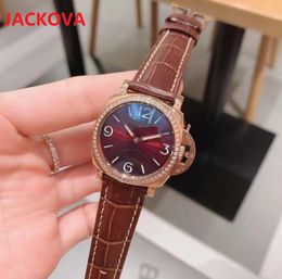 Brown Genuine Leather Diamonds Quartz watch 35mm Lady Girl Party Women High Quality Stainless Steel Case Watches