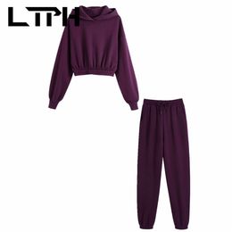 streetwear short hoodies sweatshirt Casual Sets women tracksuit 2 piece set warm Jogging Pants Outfits Spring 210427