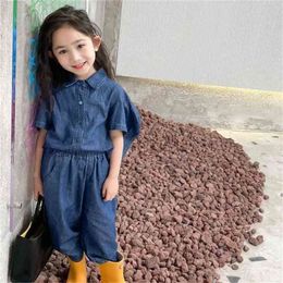 Summer Arrival Girls Fashion Denim 2 Pieces Suit Top+shorts Clothes 210528