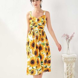 Womens Sleeveless Dress Ladies Floral Print Everything Party Midi Women's Sunflower Sling latest fashion 210529