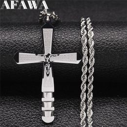 Pendant Necklaces 2021 Stainless Steel Catholicism Jesus Cross Necklace Silver Colour Big Long Chain Jewellery Collier Croix N9523S02