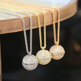 Europe America Fashion Style Lady Women Engraved Letter 18K Gold Chain Necklace With Settings Full Diamond Round Ball Pendant 3 Colour