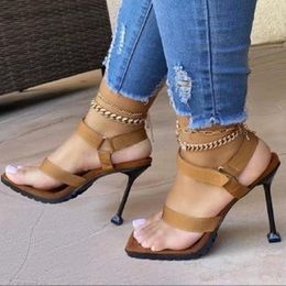 Sandals Clip Toe High Heel Women Solid Colour Black Dress Shoes Fashion Cloth Sandalias 2021 Summer Banquet Large Size