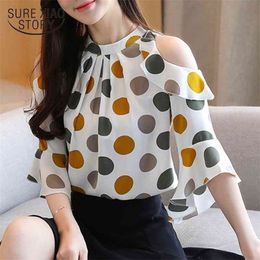 Blusas Mujer De Moda Summer Korean Style Women's Blouse Short Sleeve Bottoming Shirt Polka Dot Off-Shoulder Tops 9023 50 210415