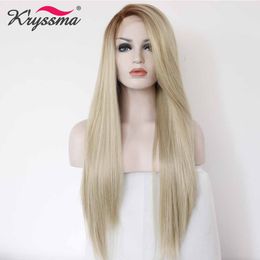 Lace Front Wig Long Ombre Blonde Wigs for Women Dark Roots Synthetic wigs for Party Daily Use Natural Replacementfactory direct