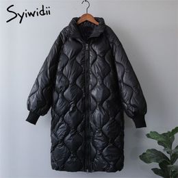 Syiwidii Woman Parkas Clothing for Women Jacket Beige Black Cotton Casual Warm Fashion Zipper Up Long Winter Bubble Coat 210918