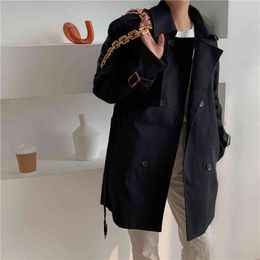 Minimalist Double-breasted Trench Coat Female OL Overcoat Autumn Solid Khaki Frock Jacket Women Windbreaker 210421