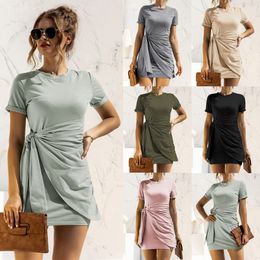 Fashion summer design casual lace short sleeve mini dress for womens A-Line Solid sexy dress woman Draped dress vestidos 210514