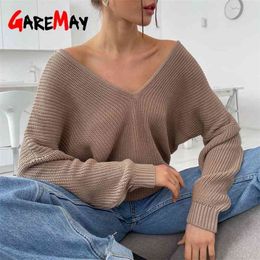 Women's Oversize Sweater Knitted Autumn Winter V Neck Blue Thick Knit Pullover Long Sleeve White Warm Sweaters for Women 210922