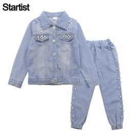 Clothing Sets Girls Denim Clothes Autumn Solid Jacket + Jeans Suits Spring Girl Full Sleeve Kids Tracksuit For 4 6 8 10 12 Years