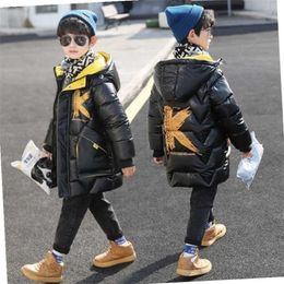 Boy's Winter Parka Padded Jacket Thickened Long Children's Hooded Coat Casual Teen Plus Cashmere Kid Clothes 211203