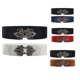 Belts 2Pcs Fashion Ladies Retro Totem Elastic Wide Belt Matching Dress Versatile Waist Decoration