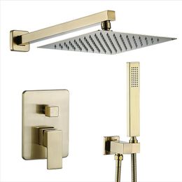 Bathroom Shower Sets Square Style Brushed Gold Set Wall Mount Bath Faucet With Rain Head 8-12 Inch