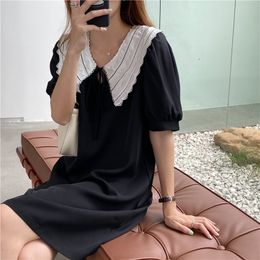 Summer Girls Women Cotton lace Casual short Sleeve Dresses Female Dress Vintage Solid Boho Robe Femme Vestido 210417