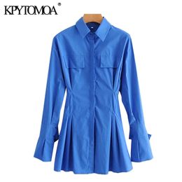 Women Chic Fashion False Pockets Fitted Mini Shirt Dress Vintage Long Sleeve Button-up Female Dresses Vestidos 210416