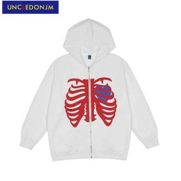 UNCLEDONJM Skeleton hoodies fashion men harajuku zip up vintage Street wear HIP HOP Hoodies 7177 211106