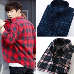 Spring Men's Cotton-blend Casual Long-sleeve Shirts, Soft Comfortable Flannel Fabric, Fashion Wild Loose Plaid Shirts1