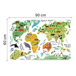 Colourful Animal World Map Vinyl Wall Sticker For Kids Room Home Decor 3D Decals creative Pegatinas De Pared Living StickersReliver
